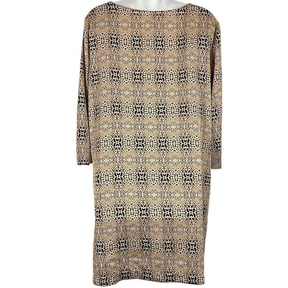 MNG by Mango Womens Animal Print Cheetah V-Neck Shift 3/4 Sleeve Dress sz 10 - Picture 14 of 16